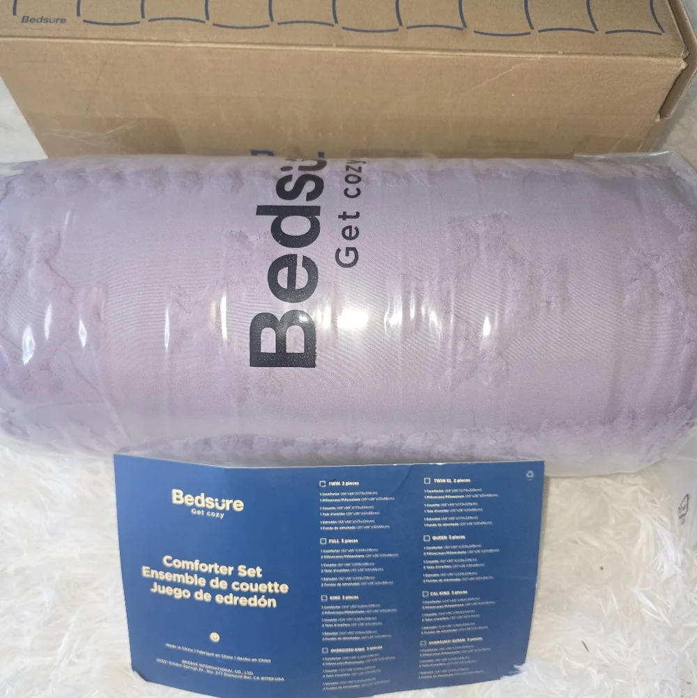 Bedsure Tufted Boho Comforter Set Twin Size - Grayish Purple Boho All Season